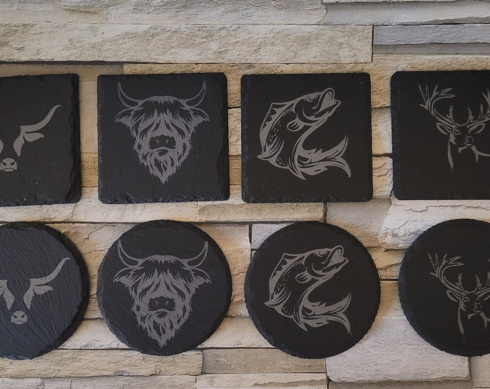 Slate Engraved coasters, Wildlife, outdoors, fishing