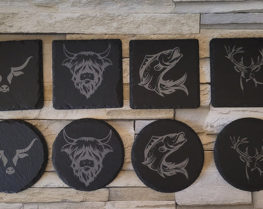 Slate Engraved coasters, Wildlife, outdoors, fishing